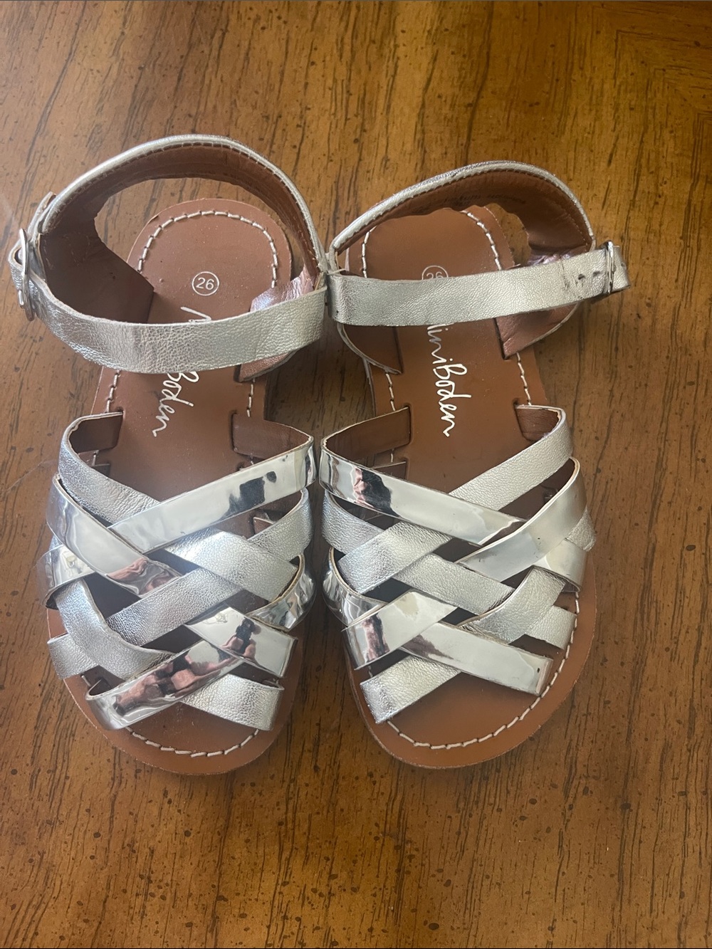 Mini Boden Girls Size 9 Euro 26) Silver Metallic Strappy Girls' Sandals